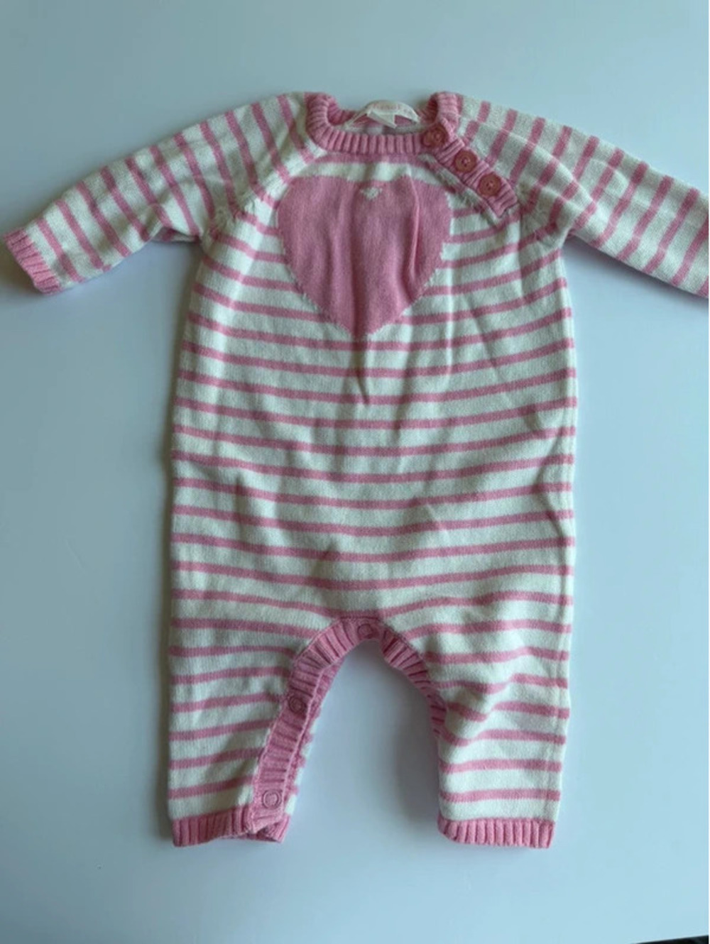 Cherokee Baby Girls Pink Striped Heart Sweater Romper NB/NN